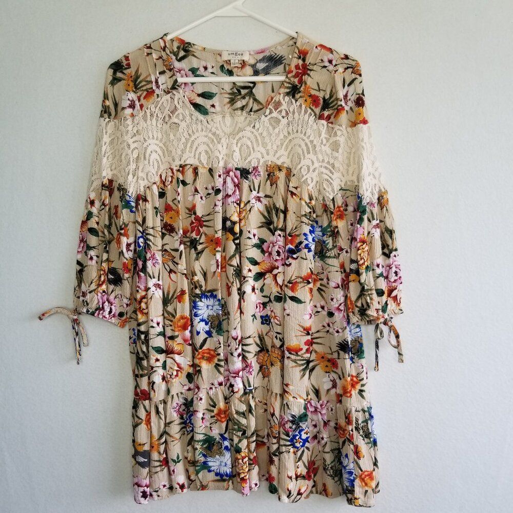 Umgee Floral Peasant Blouse Small